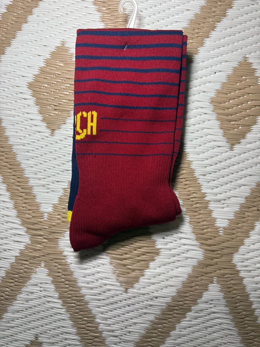 Magic Kick Athletic Socks 1 Pair One Size Red Blue Yellow Striped Nylon